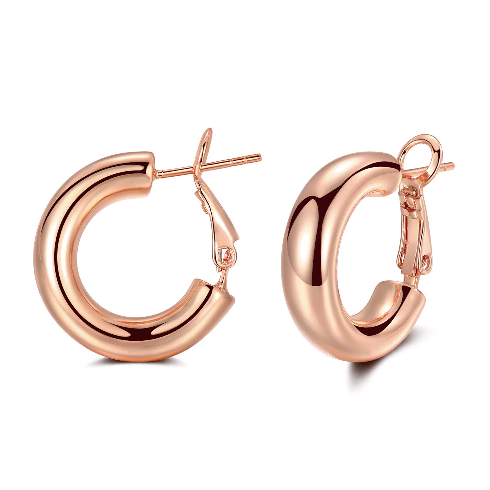 Silver Hoop Earrings for Women, 14k Rose Gold Plated Chunky Lightweight Hoop Earrings, 5mm Thick Hoops | Tube Loop Earrings Jewelry Gifts for Girls, 20mm