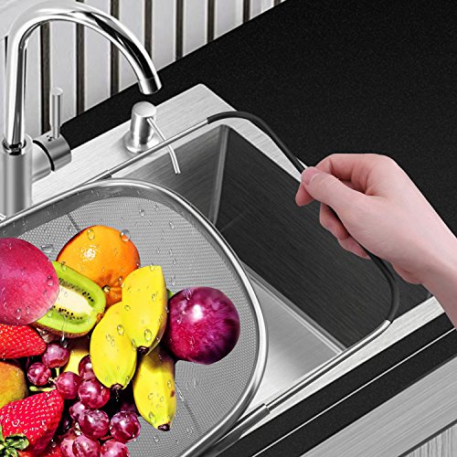 Premium Quality Over the Sink Micro Perforated Colander,Samshow Stainless-Steel Sink Straine with Fine Mesh 6 Quart Strainer Basket & Expandable Rubber Grip Handles for Strain, Drain, Rinse Fruits, - Thumbnail 4