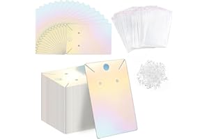 fuceury 150 pcs Holographic Earring Display Card Holder 300 Pcs Backs and 150 Jewelry Packaging Bags for Earring Necklace Jewelry Cards