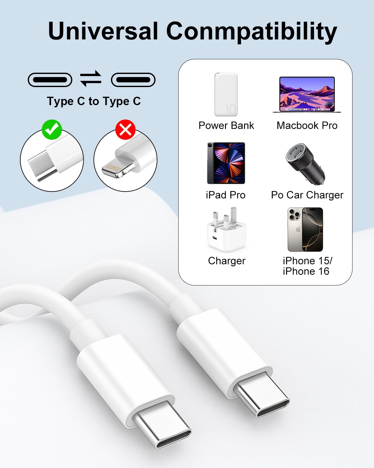 USB C Kabel 1M+2M 2Pack, 60W iPhone 17 16 15 Ladekabel USB C Schnellladekabel Ladekabel Typ C ladekabel Handy Aufladekabel für iPhone 17 Air 16E 16 15 17 Pro Max Plus, iPad Pro Air Mini, Samsung 7