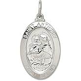 JewelryWeb 925 Sterling Silver Solid Polished Saint Anthony Medal Pendant Necklace 35x20mm Wide Pendant for Women