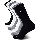 Tommy Hilfiger Mens Crew Socks - 6 Pack Cotton Blend Stretch Cushioned Breathable Athletic Socks for Men