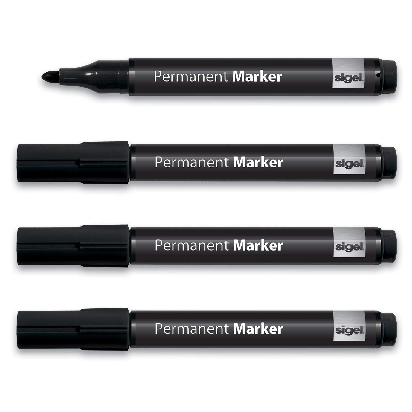 SIGEL MU183 Permanent Markers, round 1-3 mm nib, Black, 4 Pieces