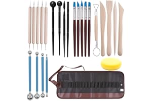 SITAKE Polymer Clay Tools Set, 25 Pcs Ceramic Clay Modeling Sculpting Carving Tools for Rock Painting, Cake Fondant Decoratio