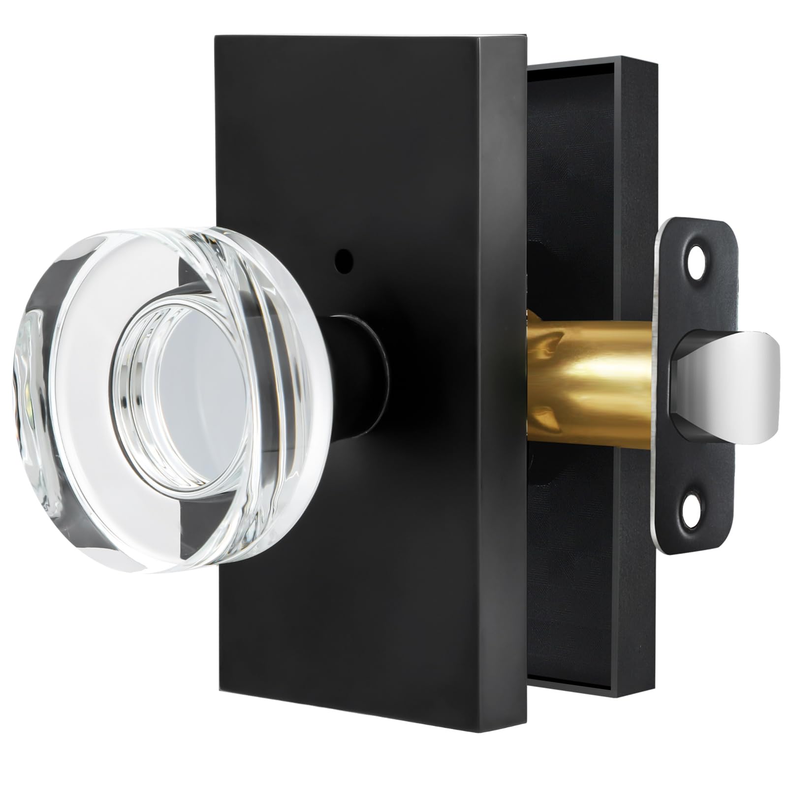 Photo 1 of Newlaking Privacy Door Knob with Lock - Crystal Glass Interior Door Handle for Bedroom Bathroom Closet - Matte Black, 1 Pack