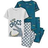 Carter's 4-Piece Toddler and baby Boy's Snug fit Cotton Pajamas (Sleep Crocs/Teal/Heather, 5T)