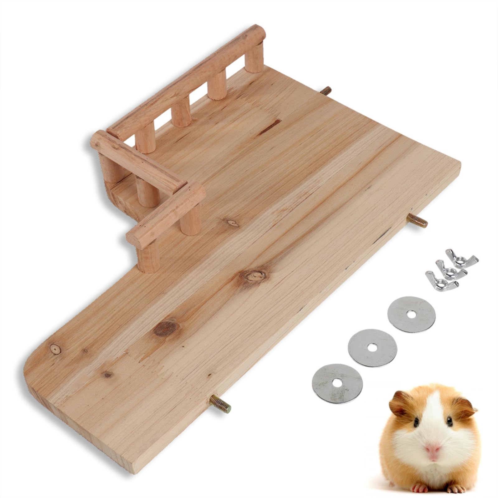20x33.5x5cm/7.9x13.2x2inch Hamster Cage Platform, Hamster Wooden Platform Perch Stand Small Animals Cage Perch Wooden Rest Playground with Railing for Mice Small Animals Climbing
