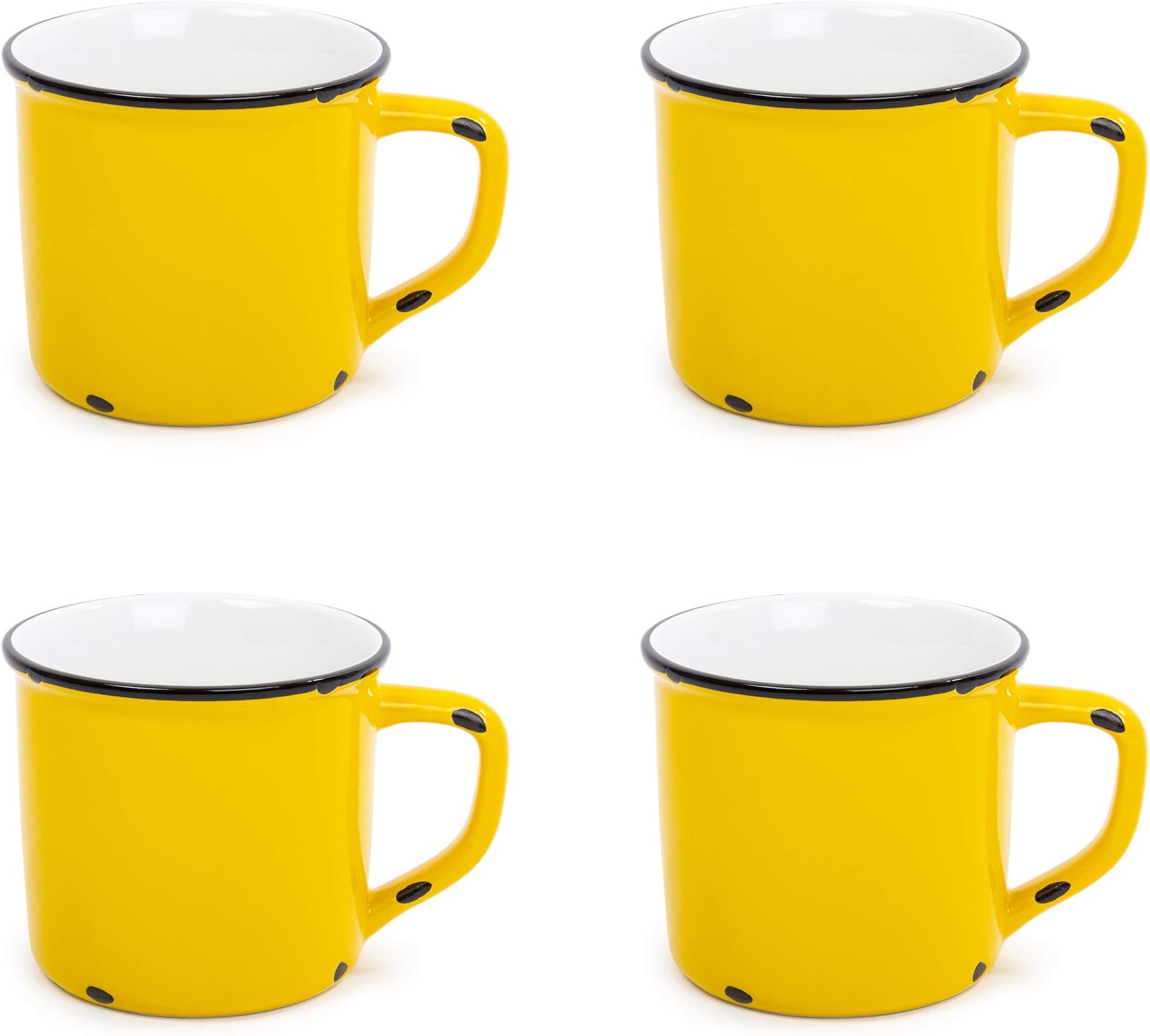 Luciano HousewaresBeautiful Distressed Coffee, 15.2 oz, Set of 4 Enamel Mug Set, 4 Count (Pack of 1), Yellow