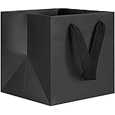 KEYYOOMY 20 CT Black Square Gift Bags with Handles 6x6x6 Inch Small Square Bottom Kraft Paper Gift Bags Party Favor Bag for Wedding Birthday Christmas Small Business (6x6x6 in, Black)