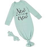 PATPAT Baby Sleeper Gown with Bamboo Viscose for Newborn Girls Boys, Knotted Nightgown with Mittens for Infant Home Coming