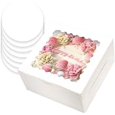 qiqee 10x10x5 Cake Box, 4 Sets White Cake Box with Window ＆ 4 Sets 10" White Cake Round Boards, 10inch Cake Containers