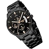 NIBOSI Watches for Men Fashion Stainless Steel Business Casual Luxury Waterproof Luminous Dress Analog Chronograph Luminous Large Big Face Dad Father Gifts Gold Black Wrist Watch
