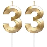 Number 33 Candle, Gold 3D Numeral Candles for 33rd