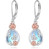 Moonstone Earrings S925 Sterling Silver Butterfly/Cat/Phoenix Moonstone Leverback Drop Earrings Jewelry for Women Girls