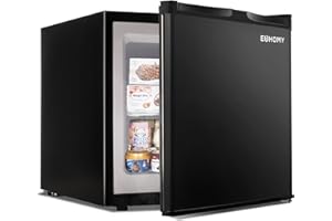 EUHOMY Mini Freezer Countertop, 1.1 Cubic Feet, Single Door Compact Upright Freezer with Reversible Door, Removable Shelves, Small freezer for Home/Dorms/Apartment/Office, Black