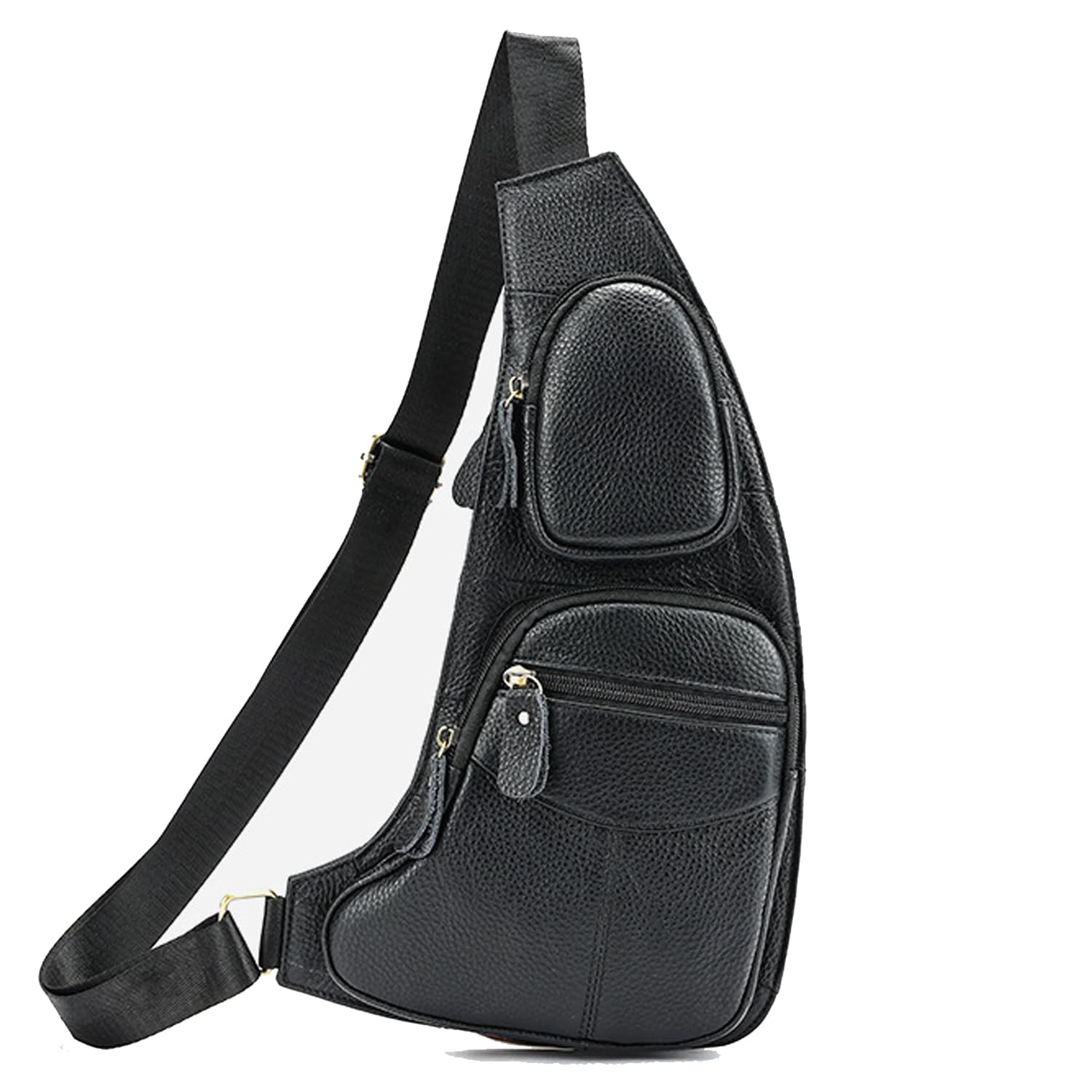 Xieben Vintage Leather Sling Chest Bag Crossbody Pack for Men Women Travel Outdoor Shoulder Pack Backpack Daypack, black, M