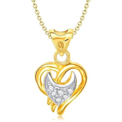 Vina Jewels Valentine Just Say Love Heart Shape Gold and Rhodium plated Pendant - P1171G [VKP1.