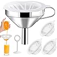 Elesunory 4 Pcs 200 Mesh Food Filter Strainer with 1 Pcs Funnel and Squeezing Rod, Reusable Ultra Fine Mesh Strainer for Filtering Juice Coffee Milk Honey, Kitchen Funnels for Filling Bottles
