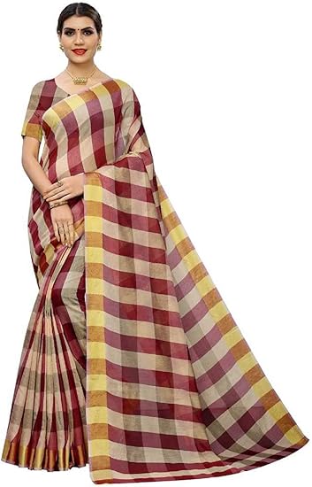 RAJESHWAR FASHION WITH RF Womens Chanderi Cotton Silk Blend Linen Style Saree with Blouse (Maroon