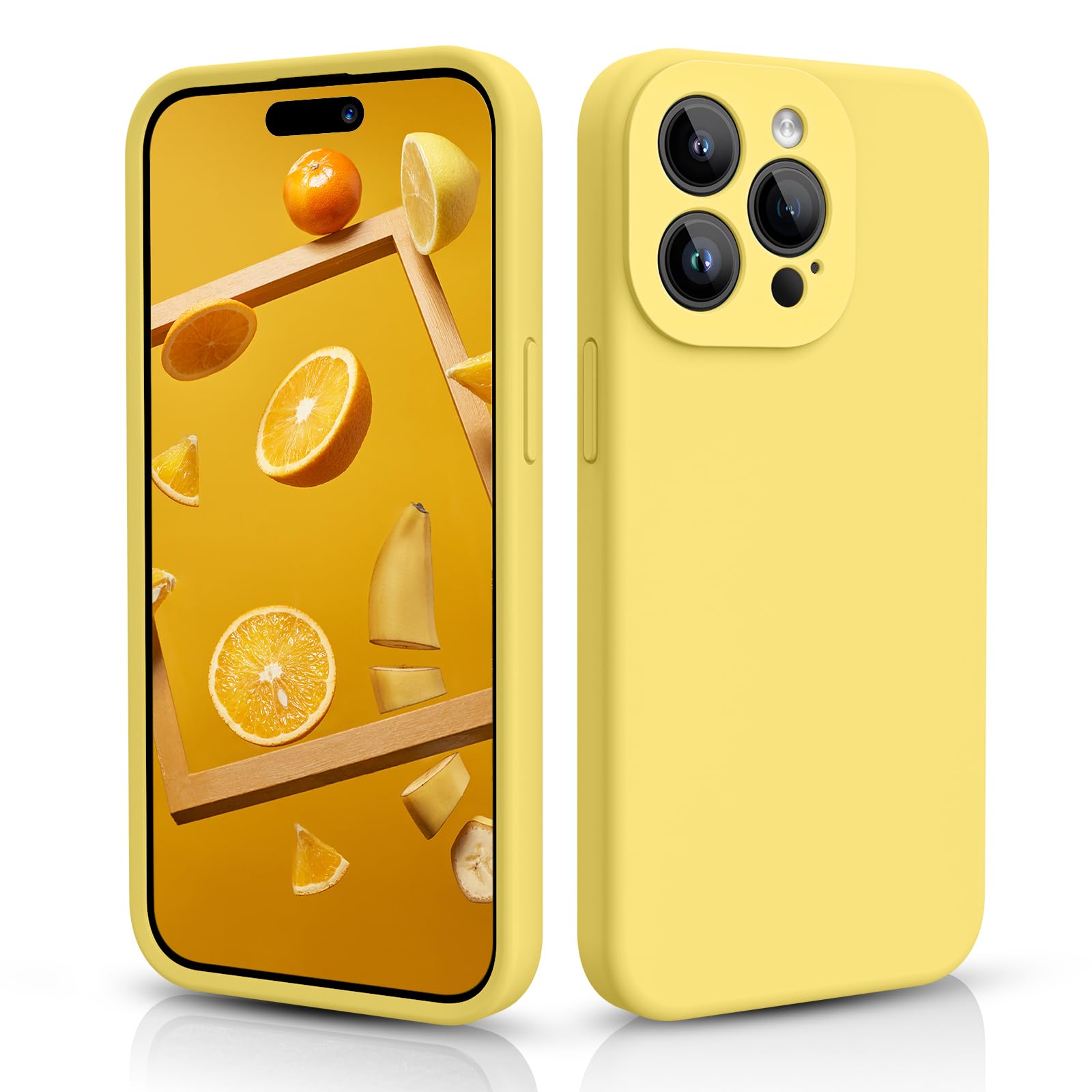 CALOOP Slim-Fit for iPhone 15 Pro Case,Skin Soft Liquid Silicone,Sturdy Hard Frame Shockproof Cover with Anti-Scratch Microfiber Lining,Full Protection for Screen and Lens,6.1 inch(Lemon Yellow) — image 1