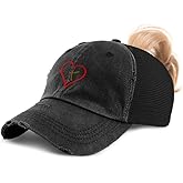 Ponytail Cap Women's Baseball Cap Embroidered Christian Cross Inside Heart Faith Jesus Christ Cotton