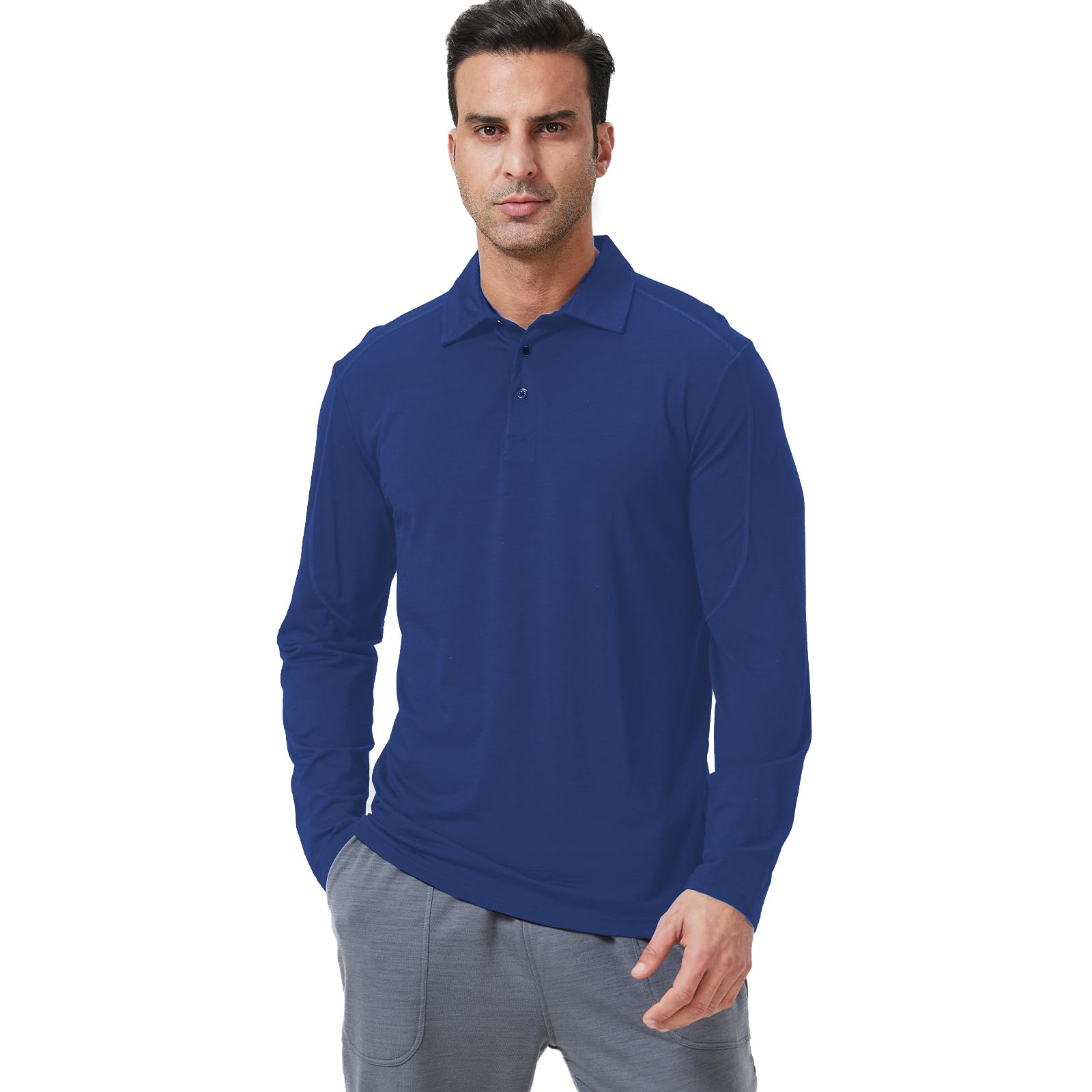 Photo 1 of gyprprer Men's Merino Wool Polo Shirt - 100% Merino Wool Shirt for Men with Long Sleeves for Hiking Outdoors M Navy