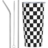 Qwalnely Checkered Tumbler 20 OZ with Lid and Straw, Insulated Tumbler Cup Mug, Checkered Gifts for Men Women