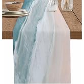 Coastal Beach Blue Table Runner, Ocean Sea Waves Dining Room Table Runners 36 Inches Small, Summer Kitchen Table Cloth Dresser Scarf for Coffee/Western/Party/Wedding Decor 13x36 Inch