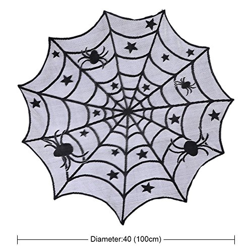 40-inch halloween decoration round spider web table topper,black …