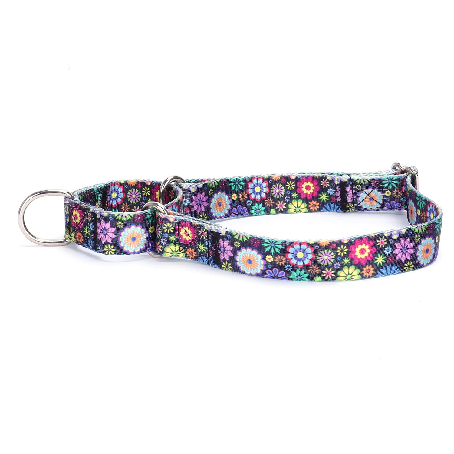 haoyueer Heavy Duty Nylon Adjustable Martingale Dog Collar for Walking Training Boy and Girl Dogs (XL:53-62CM, Colourful little flowers) — image 1