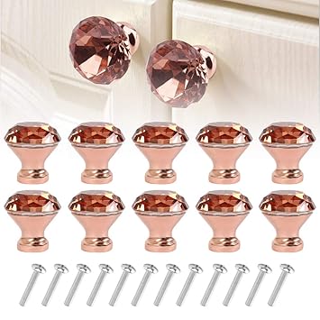 Westmell 10pcs Crystal Cabinet Dresser Drawer Knobs 30mm Rose