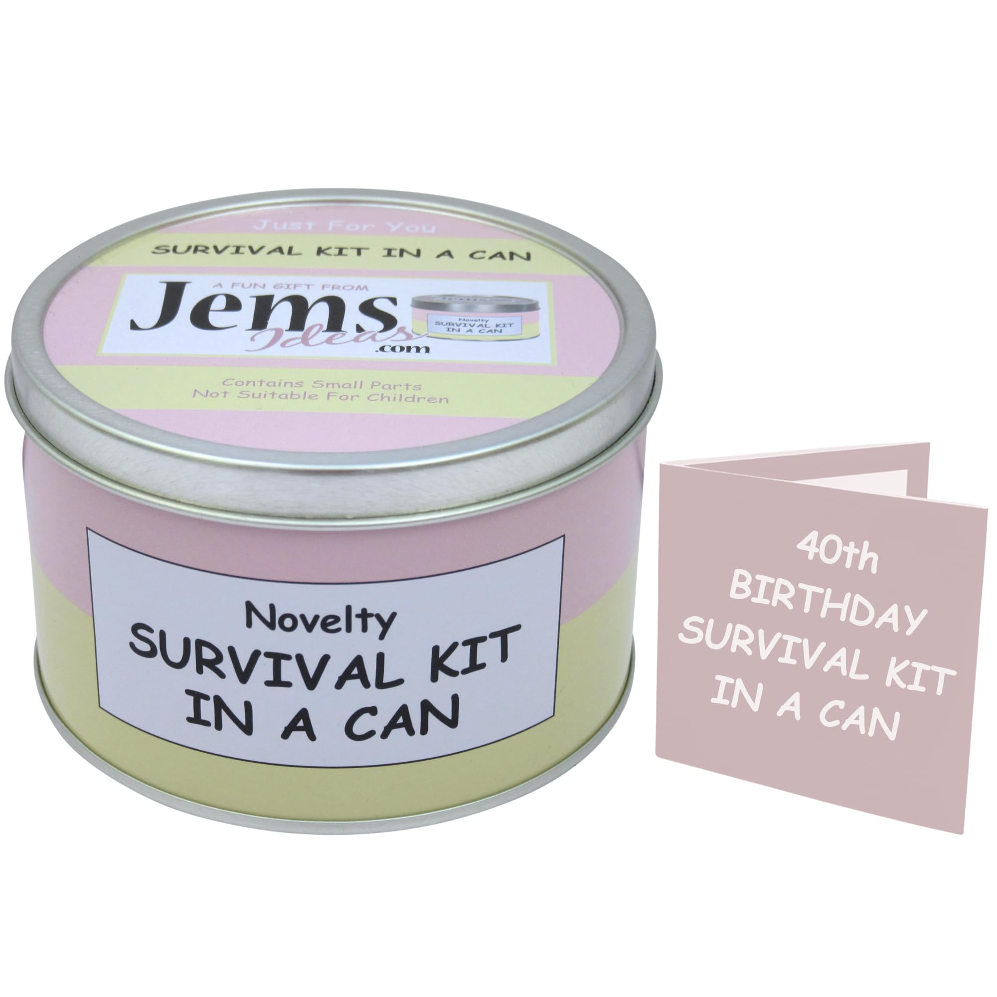 40th Birthday Survival Kit In A Can Gift. Novelty Fun Gifts For a Humorous Happy 40th. Gift Set Present For Men & Women Him or Her (Pink/Cream)