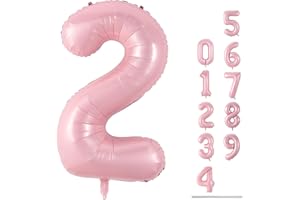 LINGQIANG 40 Inch Balloon Number 2 Pastel Pink, Large Foil Light Pink Number Balloons Set 0-9 for Girls Women, Digital 2 Helium Balloons for Girls 2nd Birthday Graduation Princess Party Decorations