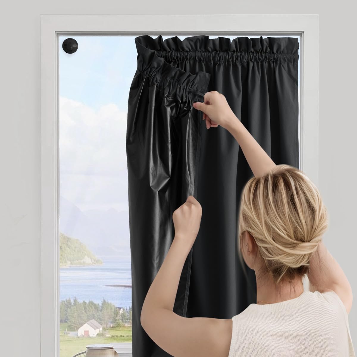 Photo 1 of NICETOWN 100% Blackout Window Cover Portable Curtain with Suction Cups 118 inches Long, Black Out No Drill Guard Blind Lightweight Easy to Install Shade for Travel, 1 Panel, W52 x L118