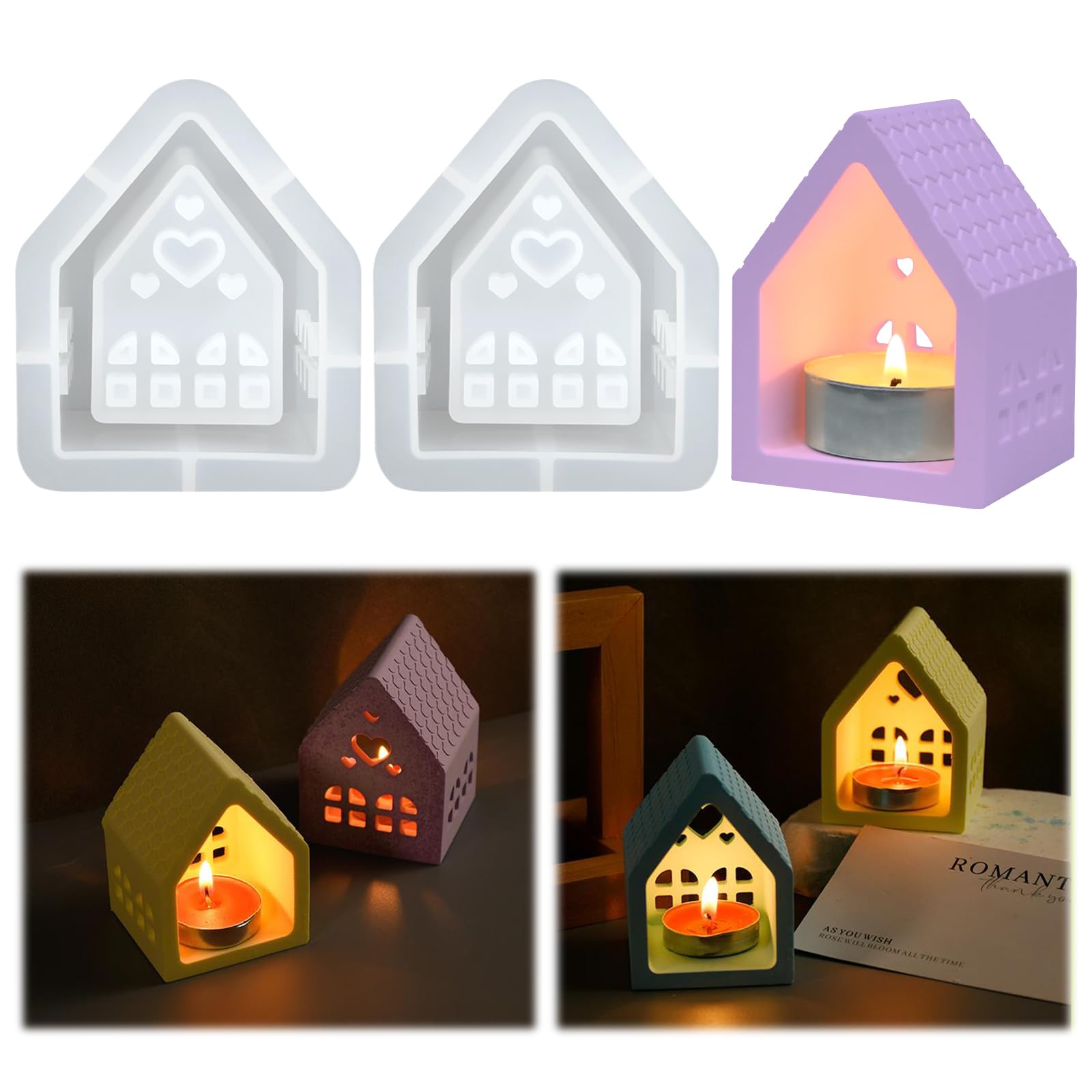 JIANGZHIB Silicone Moulds Casting Moulds House, 3D Silicone Mould House, Pack of 2 Silicone Moulds Christmas, DIY Casting Moulds Silicone Christmas House Plaster for Christmas Decoration of the House