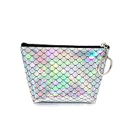 Aeromeda Mermaid Holographic Coin Purse for Women Girls – Small Shiny Change Wallet, Cute Mini Card Holder for Travel & Daily Use (Silver)