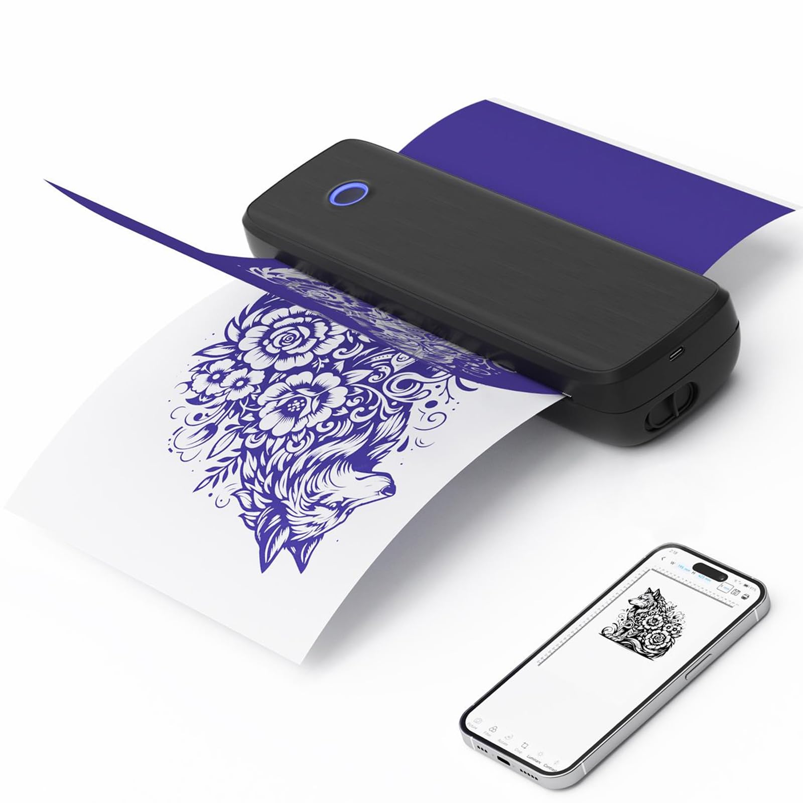 Thermal Tattoo Stencil Printer-Bluetooth Tattoo Stencil Printer Copier, Tattoo Printer Machine for Tattoo Stencil Transfer Paper, Compatible with iOS Mobile Phone/PC