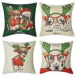 Uarter Merry Christmas Series Throw Pillow Case Cotton Linen Cushion Cover Decorative Pillowcase Square 1818 Inch Linen (Set of Four)
