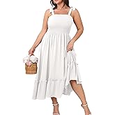 SHESTARR Women's Plus Size Summer Maxi Dress Casual Boho Sleeveless Spaghetti Strap Smocked Tiered Long Beach Sun Dresses