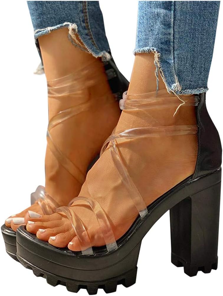 clear high heel sandals