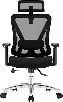 Chaise de bureau ergonomique avec verrouillage d'inclinaison à trois niveaux, chaise pivotante avec appui-tête réglable, accoudoirs et soutien lombaire, chaise de bureau 150 kg