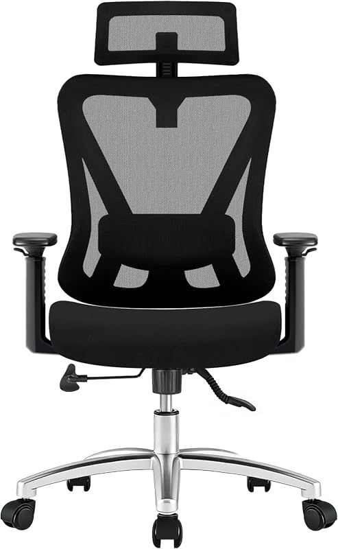 Chaise de bureau ergonomique avec verrouillage d'inclinaison à trois niveaux, chaise pivotante avec appui-tête réglable, accoudoirs et soutien lombaire, chaise de bureau 150 kg
