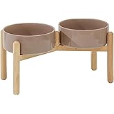 Havniva Ceramic 8.2inch Raised Dog Bowl with Stand for Large- Breed Dogs, Pet Food and Water Feeder (Double Bowl with Stand - Brown Coffee)