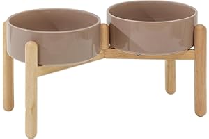 Havniva Ceramic 8.2inch Raised Dog Bowl with Stand for Large- Breed Dogs, Pet Food and Water Feeder (Double Bowl with Stand - Brown Coffee)