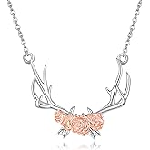 URONE Antler Necklace 925 Sterling Silver Deer Antlers Pendant Necklace Antler Jewelry For Women