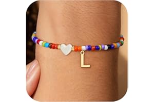 Decholly Colorful Initial Bracelets for Women Girls - Cute Beaded Heart Initial Bracelet Teen Girl Gifts Trendy Stuff, Bohemian Gold Charm Bracelet Personalized Gifts for Women Girls Jewelry
