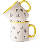 AmorArc 22 OZ Large Ceramic Coffee Mugs, Oversized Soup Cups With Big Handle for Men Women Dad Mom, Big Mug With Textured Bees Patterns for Office & Home -Microwave Safe, 2 Pcs