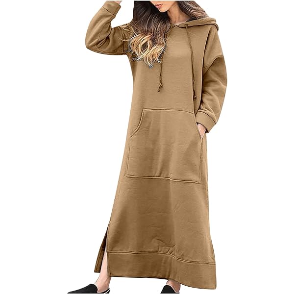 Yihaojia Women's Oversized Hoodie Dress - Long Sleeve, Split Hem, Kangaroo Pocket, Casual Pullover Sweatshirt - View #8