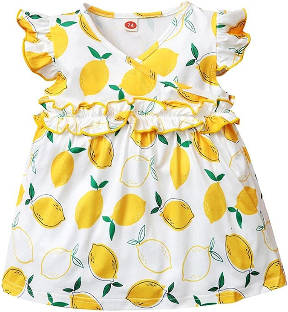 LAPA Baby Girls Newborn Baby Dresses Lemon Print Short Sleeve Ruffles