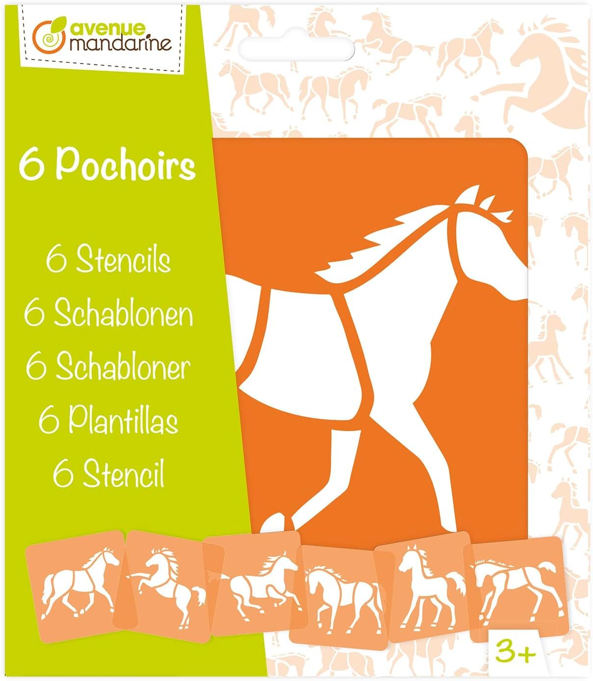 Avenue Mandarine - Ref 42644O - Stencil Set - Horse Designs - 6 Stencils Per Pack, Translucent for Easy Placement, Compatible with Felt Tips, Pencils, Paint & More, Green